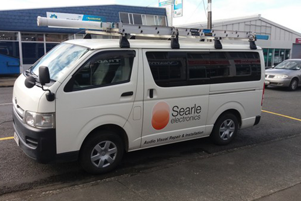 Searle Electronics installation van parked on the road in Whangarei